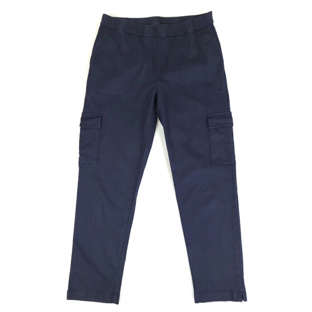 J JILL Tapered Ankle Cropped Cargo Pull On Pants Navy Blue Workwear Minimal Boho
